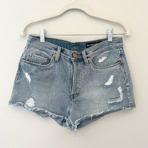 BLANK NYC High Rise Distressed Medium Wash Denim Shorts | Size 27